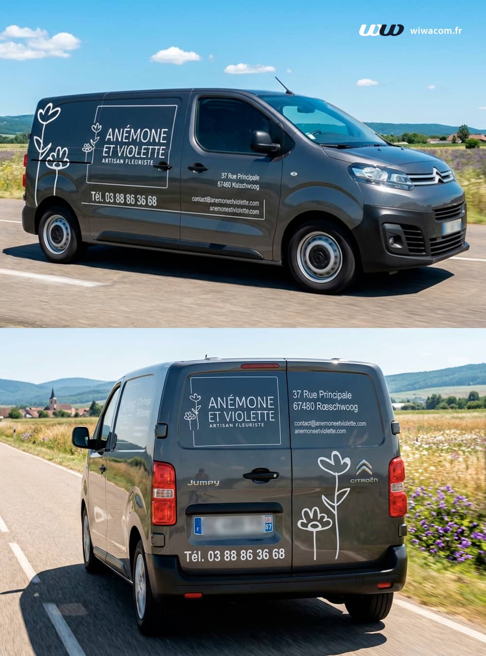 Marquage véhicule pour Anémone et Violette